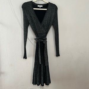 Morgan de Toi Pleated Ribbed Metallic Dress.